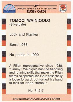 1991 Regina NZRFU 1st Edition #71 Timoci Wainiqolo Back
